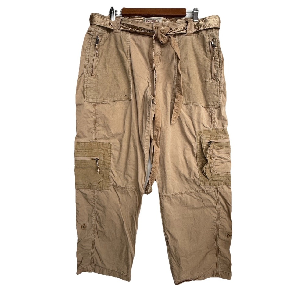 Y2K Abercrombie &‎ Fitch Cargo Utility Pants Corduroy Belted Women's 16 Khaki